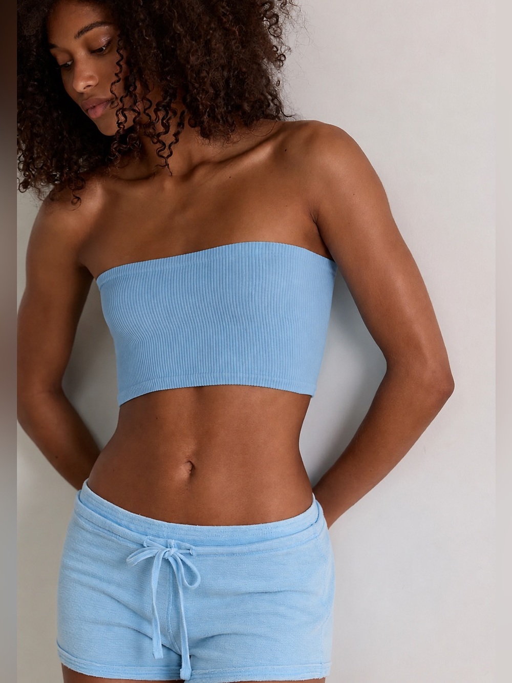 Free People Intimately Ribbed Strapless Bandeau Top - Light Blue